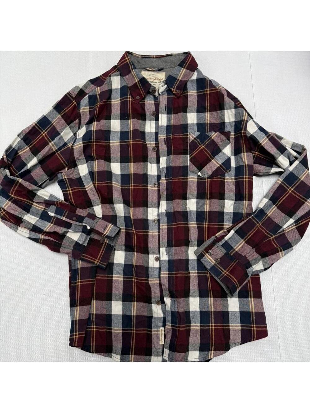 Weatherproof Vintage Red, White, and Navy Blue Plaid Flannel Shirt